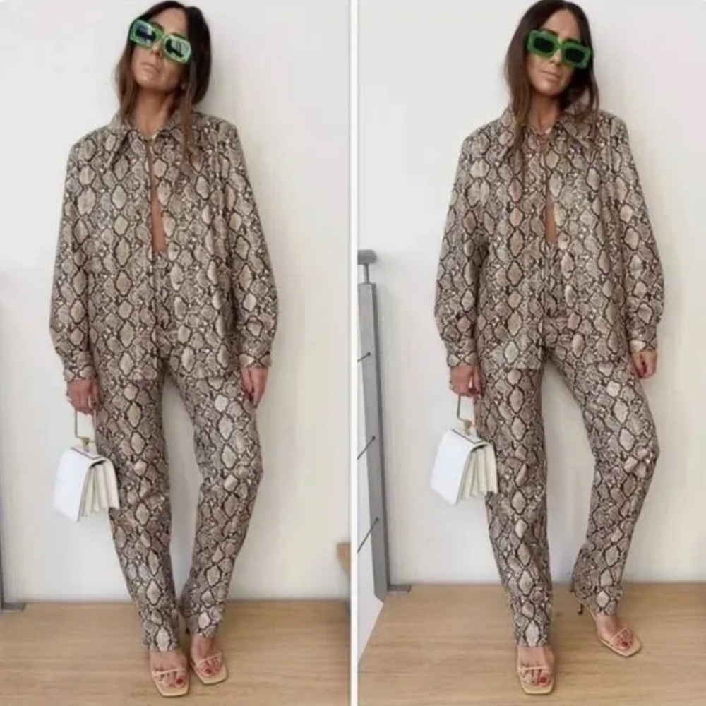 Zara Snake Print Faux Leather Trouser Pants Women's M